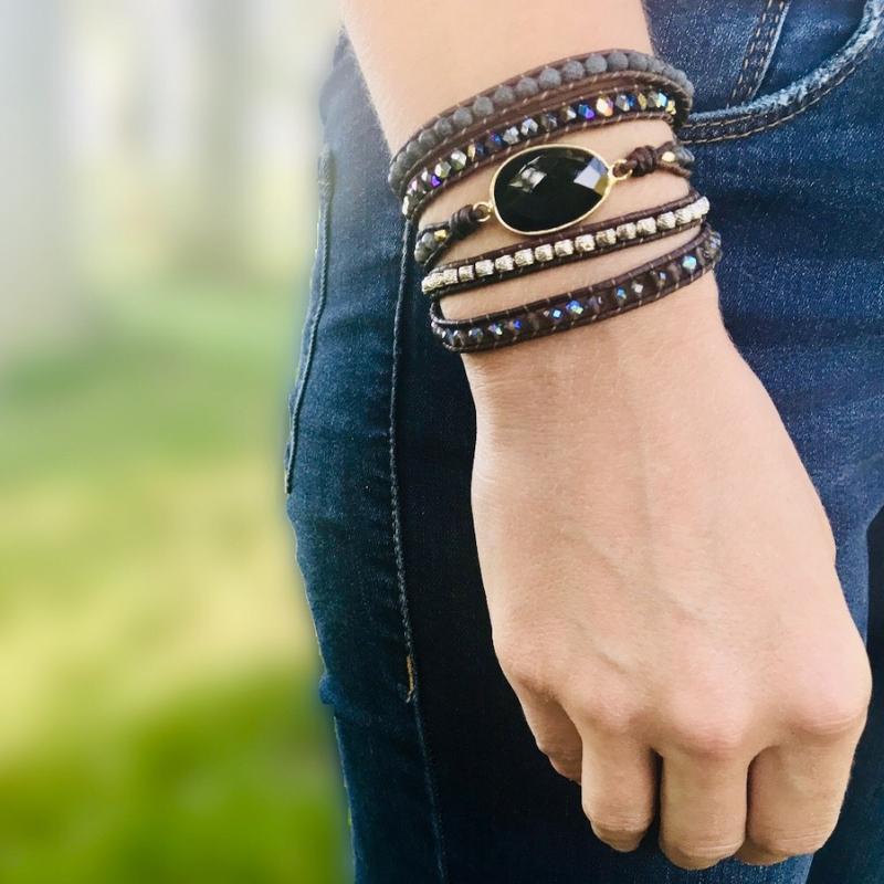Onyx maanlicht beschermende wikkelarmband
