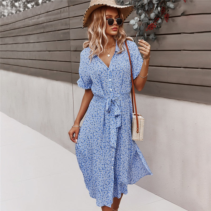 Boho bloemen midi jurk