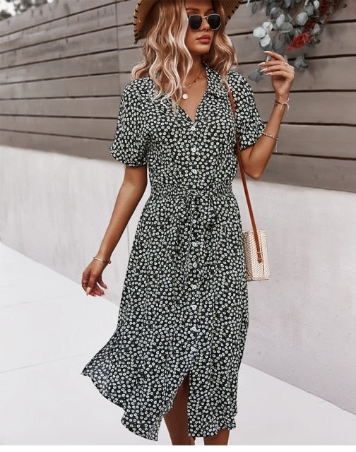 Boho bloemen midi jurk