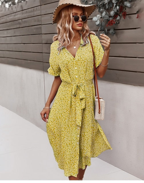 Boho bloemen midi jurk