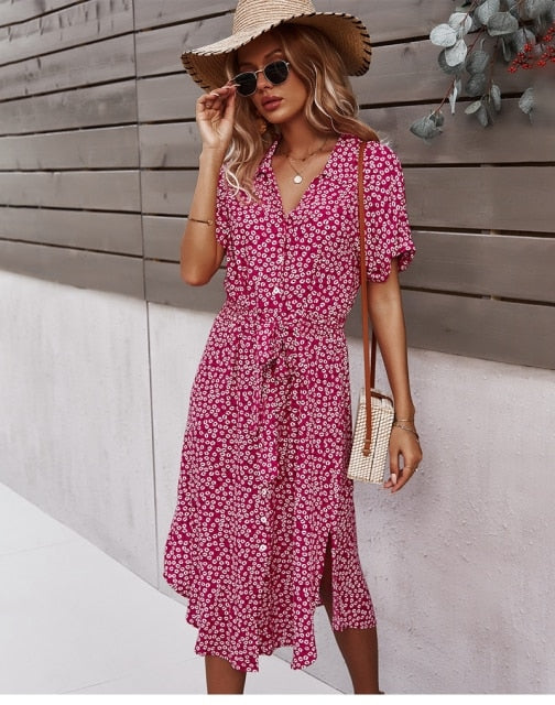 Boho bloemen midi jurk
