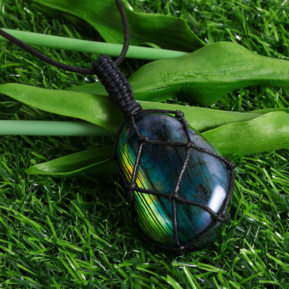Mystieke labradoriet drakenhart ketting