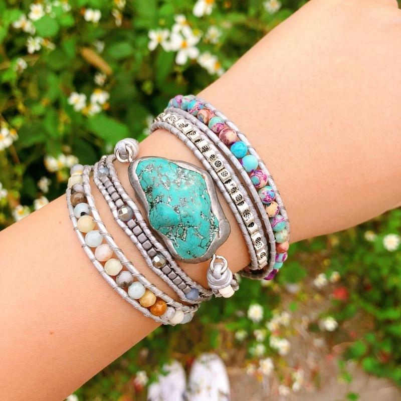 Turkoois heling en bescherming wikkelarmband