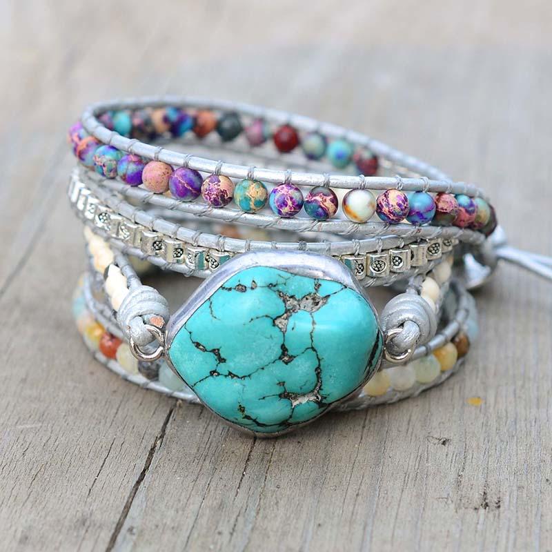 Turkoois heling en bescherming wikkelarmband