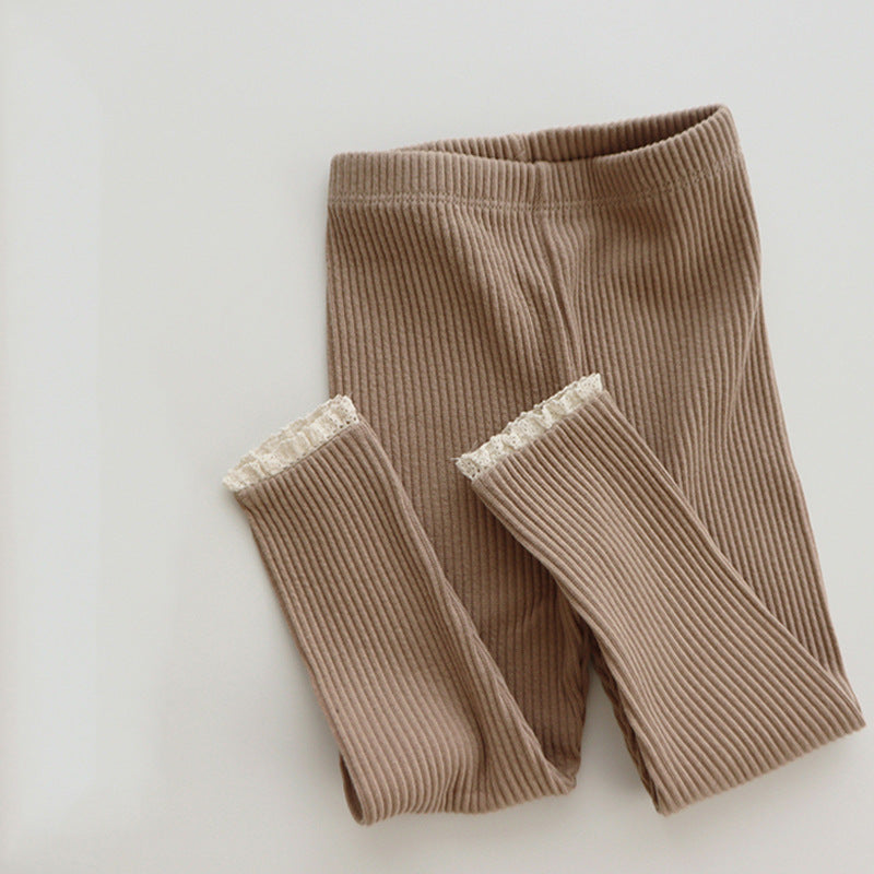 Geribde baby legging met kant voor meisjes