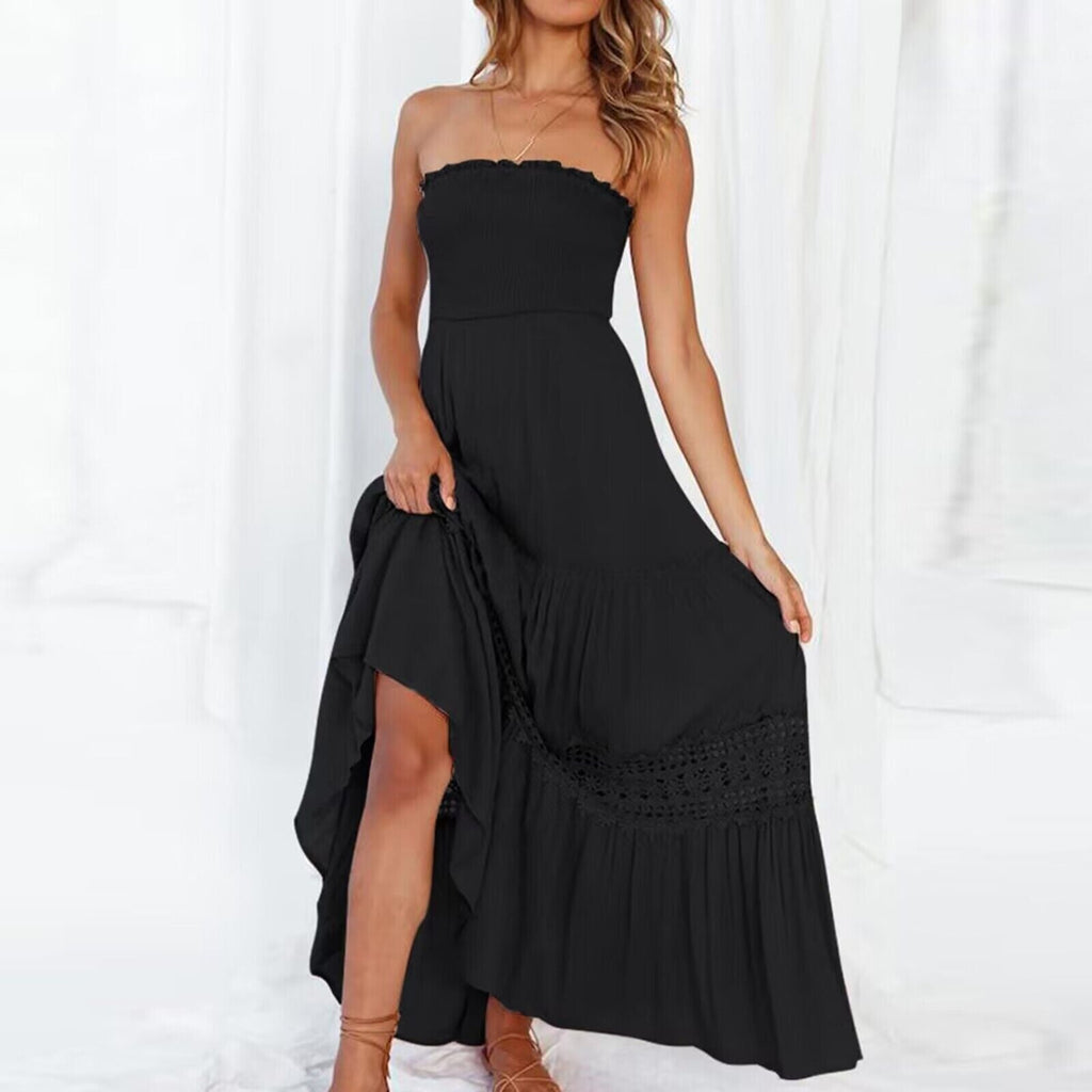 Off-Shoulder maxi-jurk met kanten details
