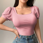 Roze dames top met vierkante halslijn