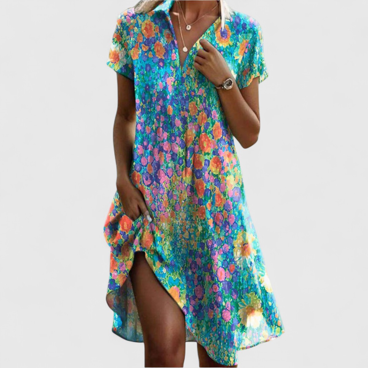 Liane | Bohojurk met korte mouwen en print