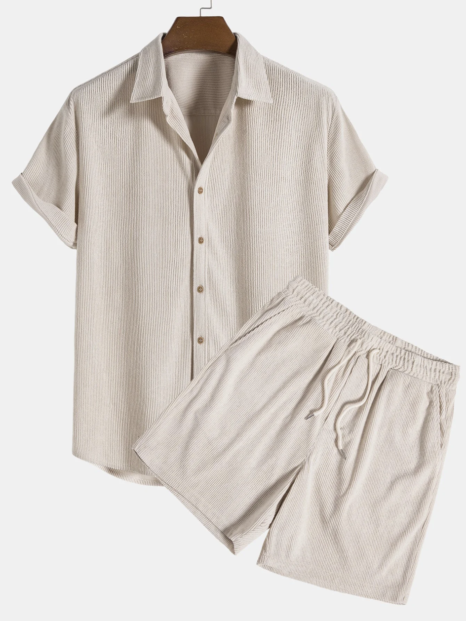 Heren zomer-set met shirt en corduroy shorts