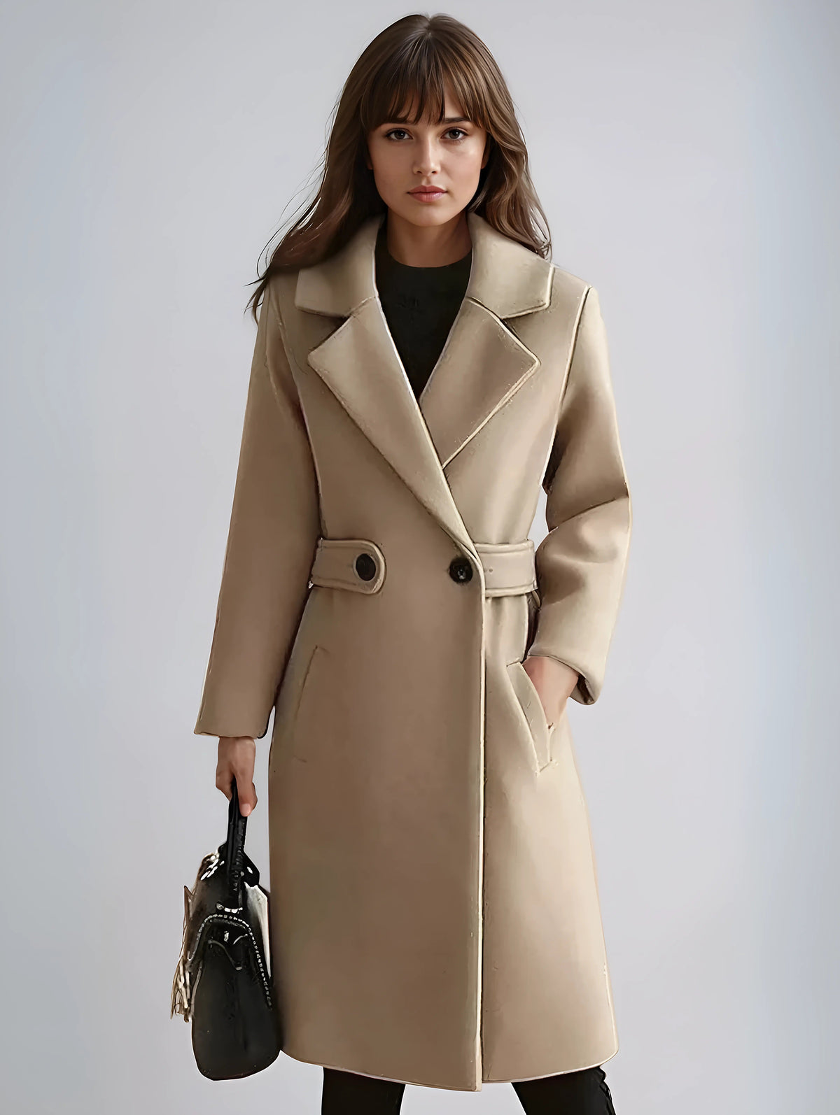 Erna | Lange damestrenchcoat met brede revers