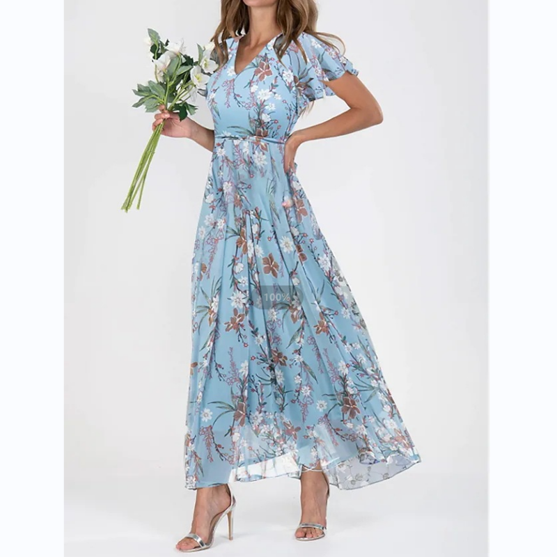 Vlindermouwen maxi-jurk met bloemenprint