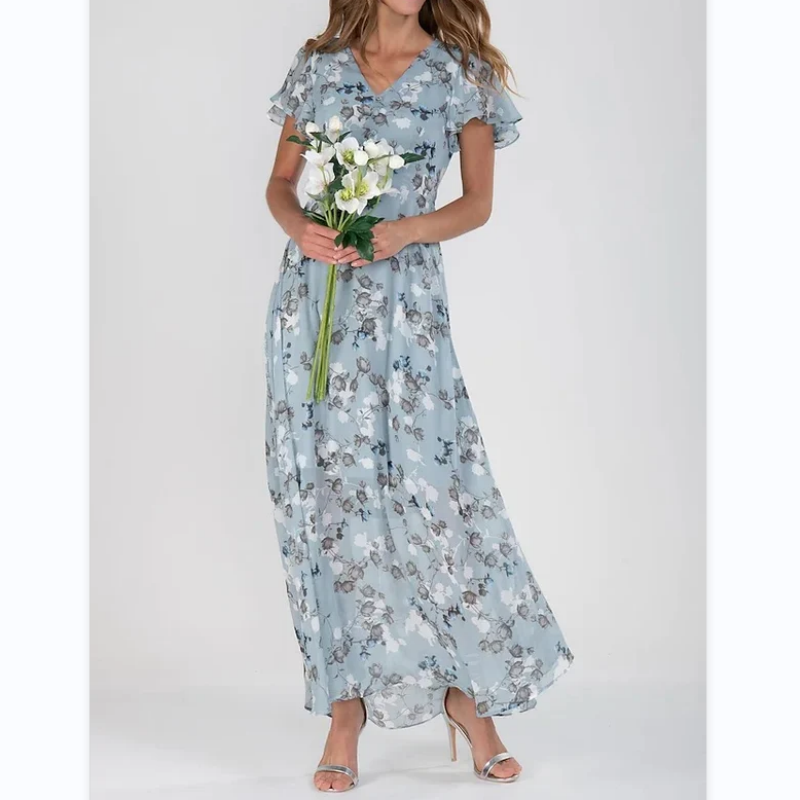 Vlindermouwen maxi-jurk met bloemenprint — afbeelding 2