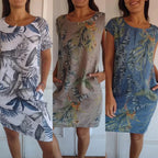 Zomerjurk met ronde hals & bloemenprint