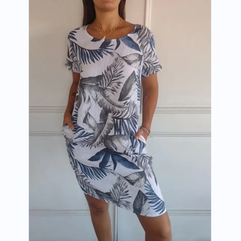 Zomerjurk met ronde hals & bloemenprint