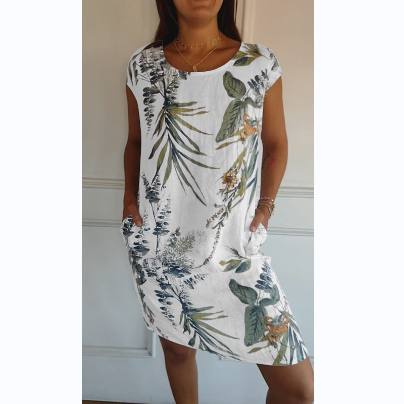 Zomerjurk met ronde hals & bloemenprint