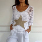 Gehaakte damesblouse met ronde hals
