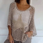 Gehaakte damesblouse met ronde hals