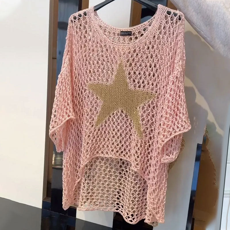 Gehaakte damesblouse met ronde hals