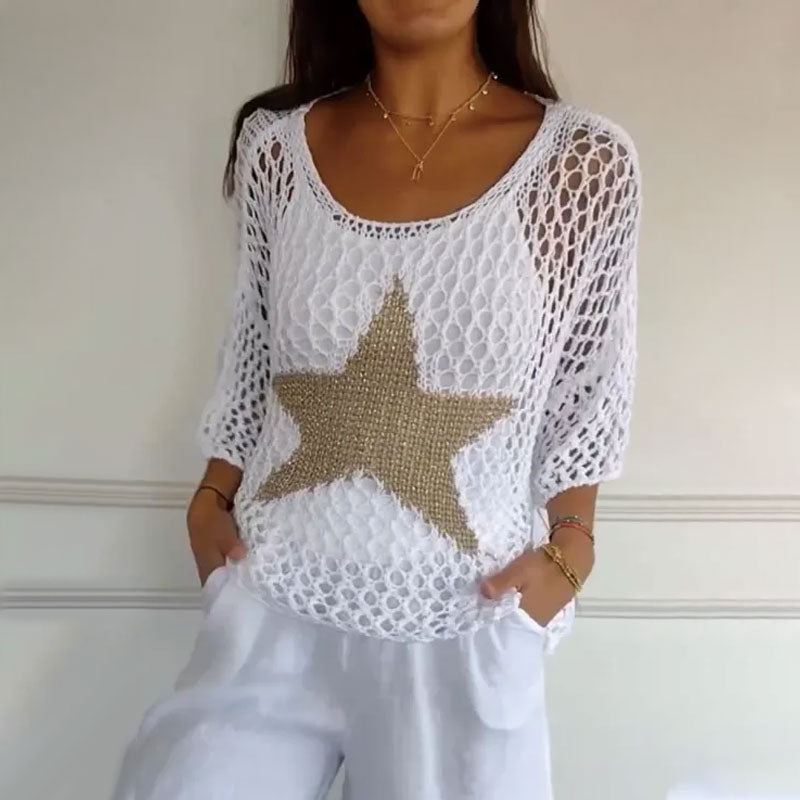 Gehaakte damesblouse met ronde hals
