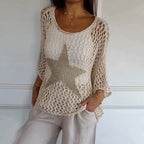 Gehaakte damesblouse met ronde hals