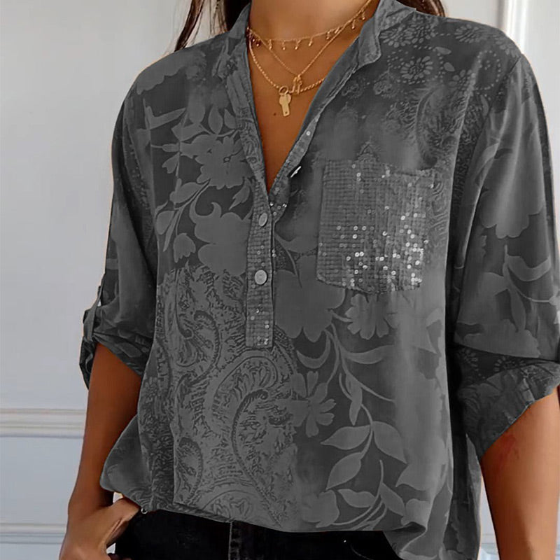 Modieuze dames blouse met V-hals en knoopsluiting