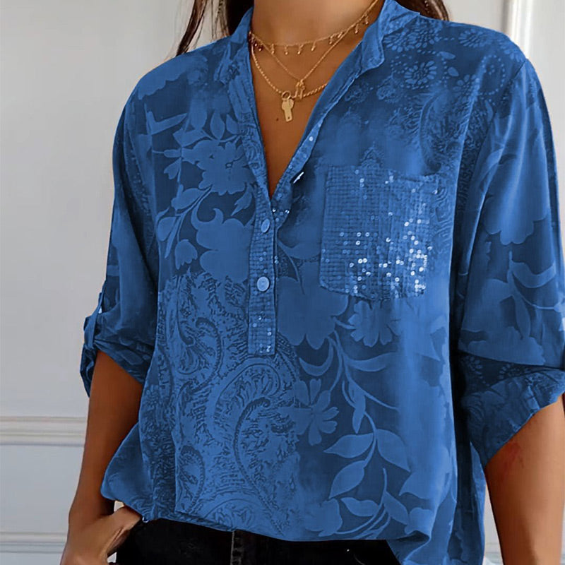 Modieuze dames blouse met V-hals en knoopsluiting