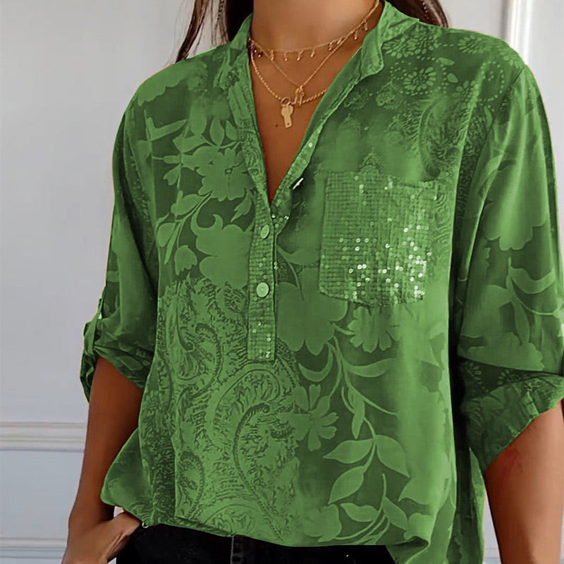 Modieuze dames blouse met V-hals en knoopsluiting