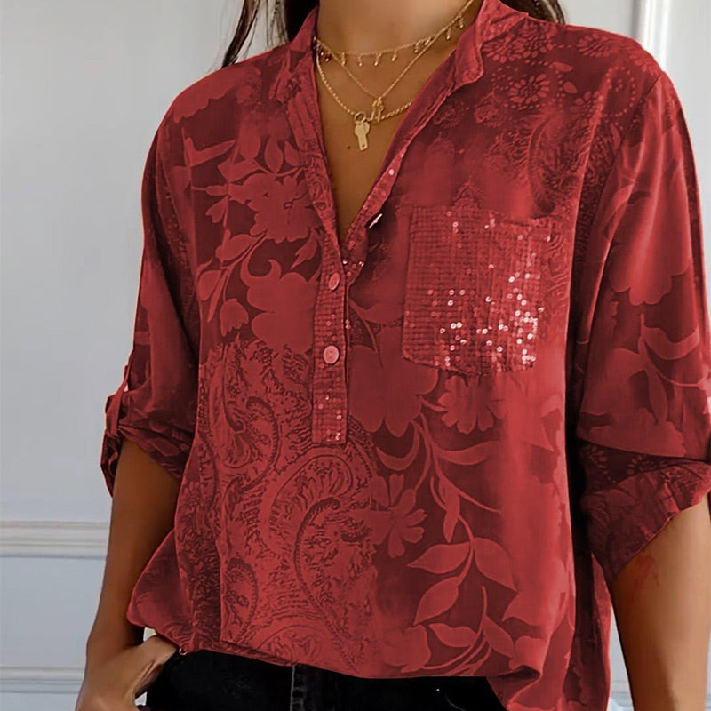 Modieuze dames blouse met V-hals en knoopsluiting