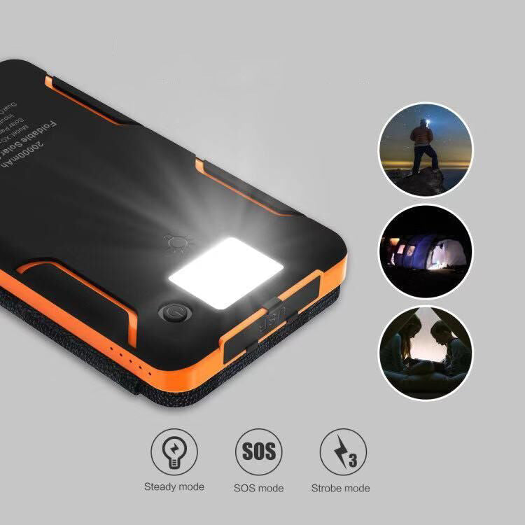 Zonne-energie powerbank met 4 panelen en 3 usb-uitgangen