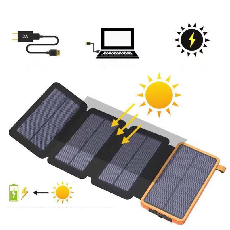 Zonne-energie powerbank met 4 panelen en 3 usb-uitgangen