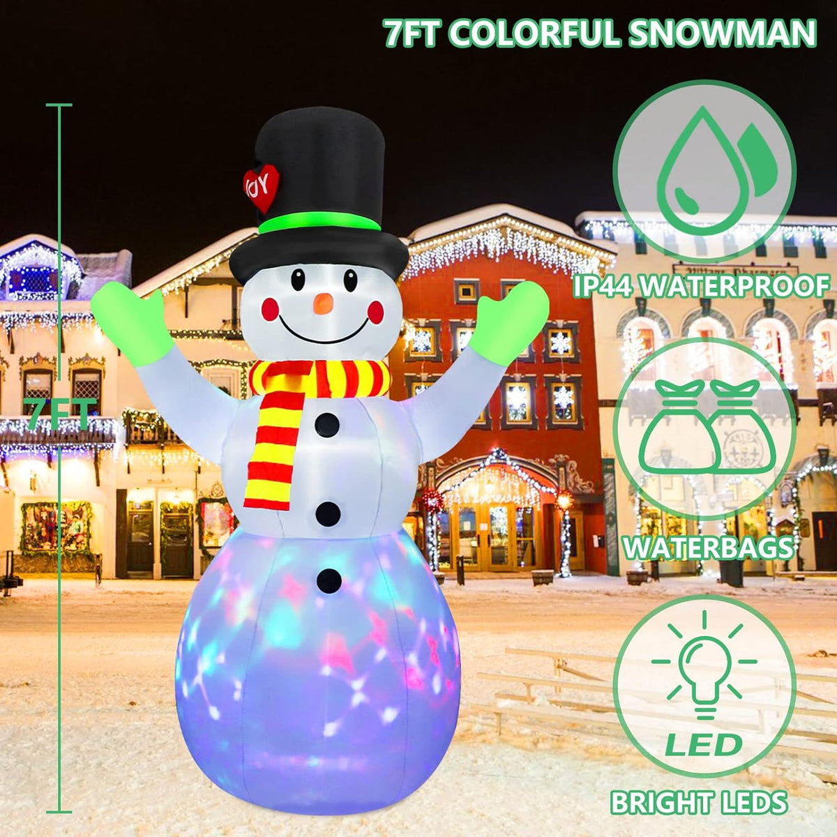Opblaasbare verlichte sneeuwpop (213 cm) – Liva