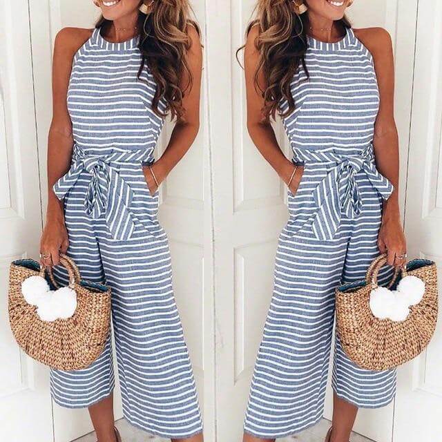 Luchtige & stijlvolle dames jumpsuit met tailleband en strepen
