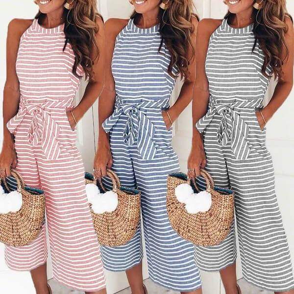 Luchtige & stijlvolle dames jumpsuit met tailleband en strepen