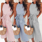 Luchtige & stijlvolle dames jumpsuit met tailleband en strepen