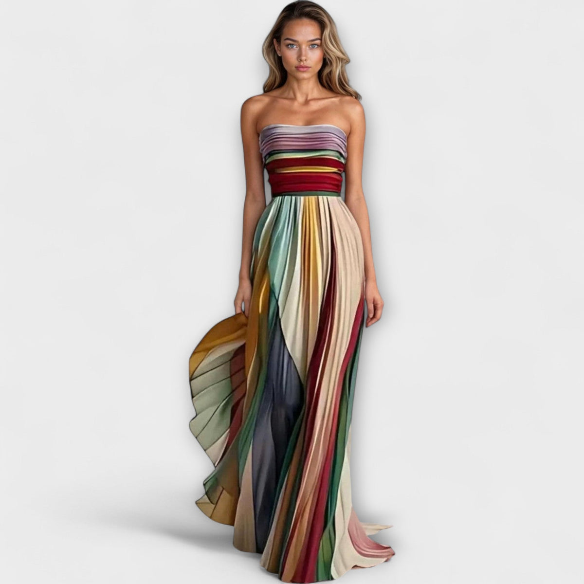 Oona | Strapless plisséjurk met regenboogkleuren