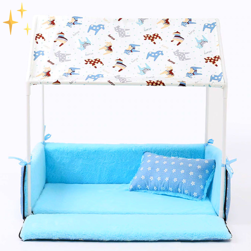Overdekte fleece slaap mand met dakje en kussentje
