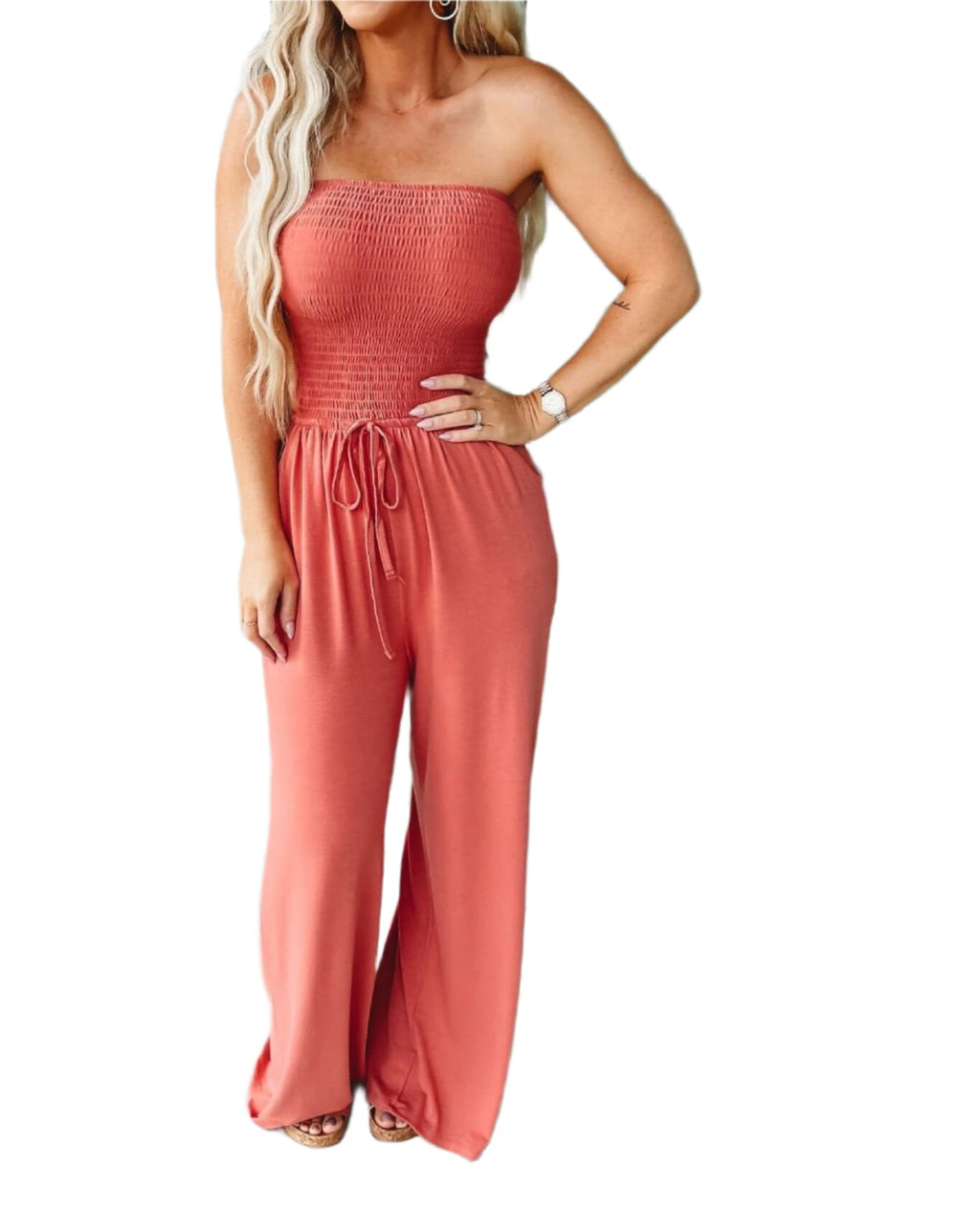 Off-Shoulder zomerjumpsuit met brede pijpen