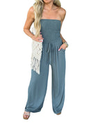 Off-Shoulder zomerjumpsuit met brede pijpen