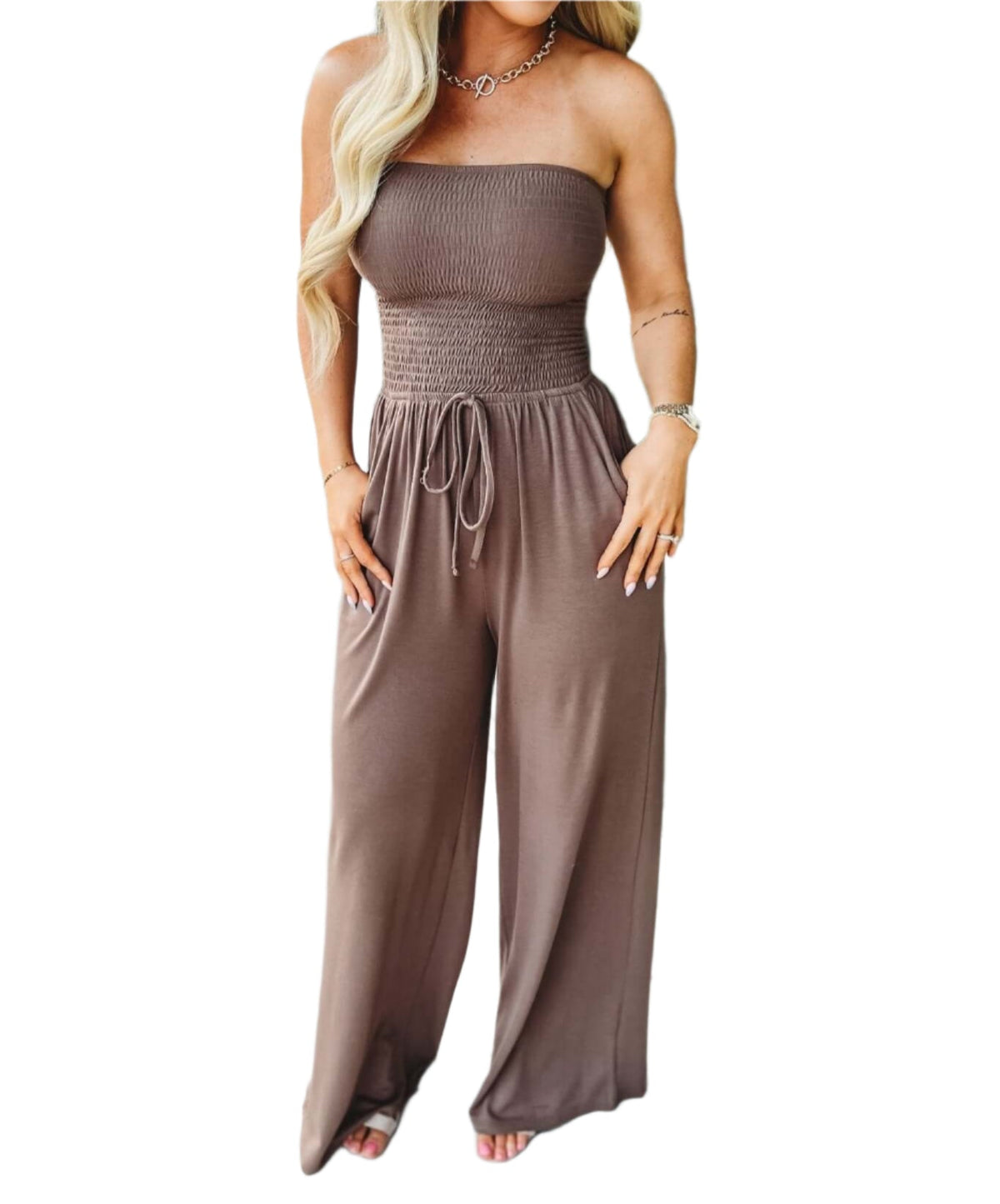 Off-Shoulder zomerjumpsuit met brede pijpen