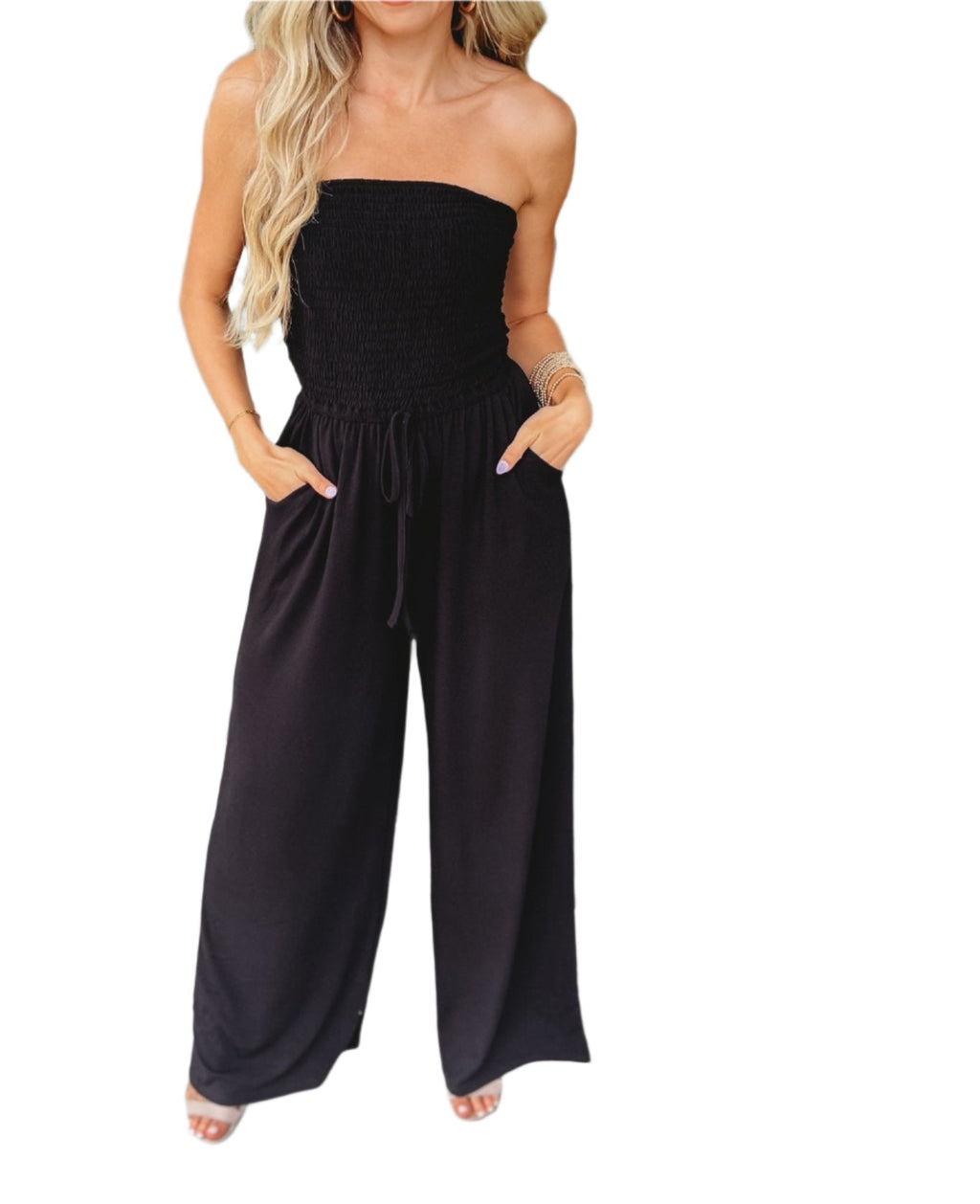 Off-Shoulder zomerjumpsuit met brede pijpen