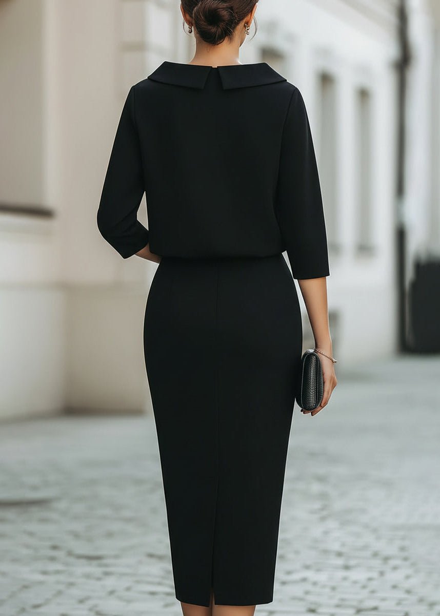 Tweedelige crêpeset met boothals en midirok