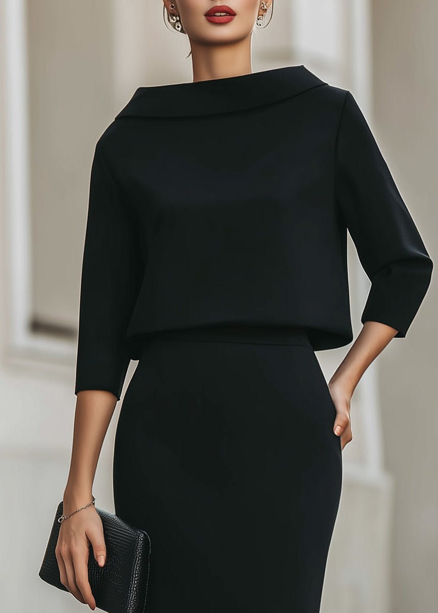Tweedelige crêpeset met boothals en midirok