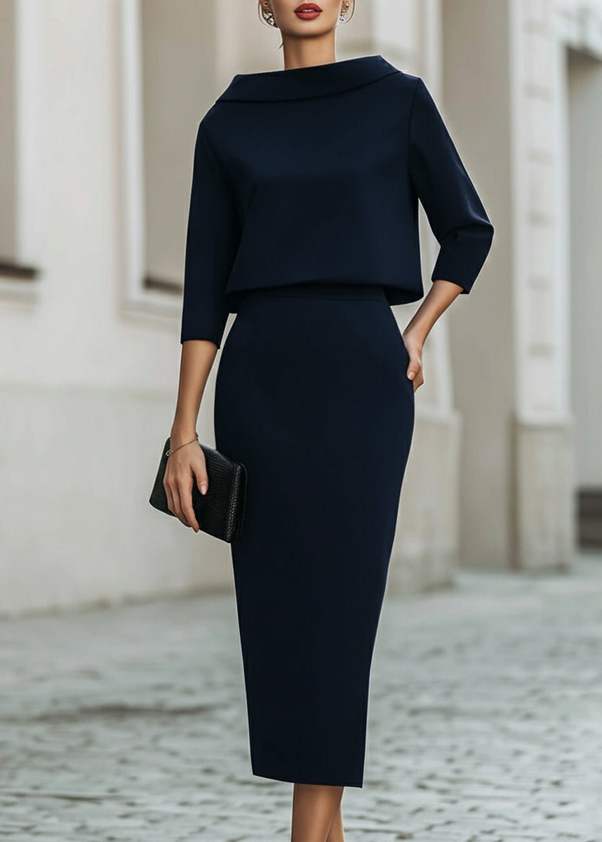 Tweedelige crêpeset met boothals en midirok