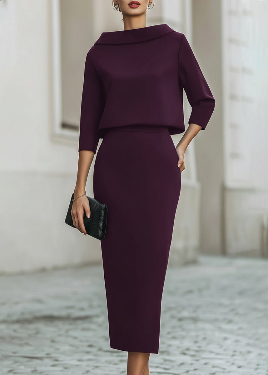 Tweedelige crêpeset met boothals en midirok