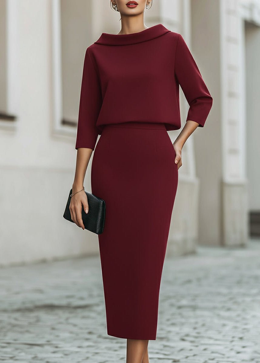 Tweedelige crêpeset met boothals en midirok