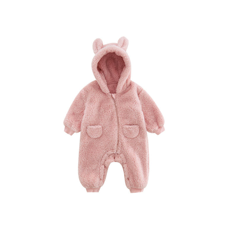 Warm baby fleece romper met dierenprint