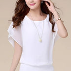 Dames chiffon blouse met ruche mouwen