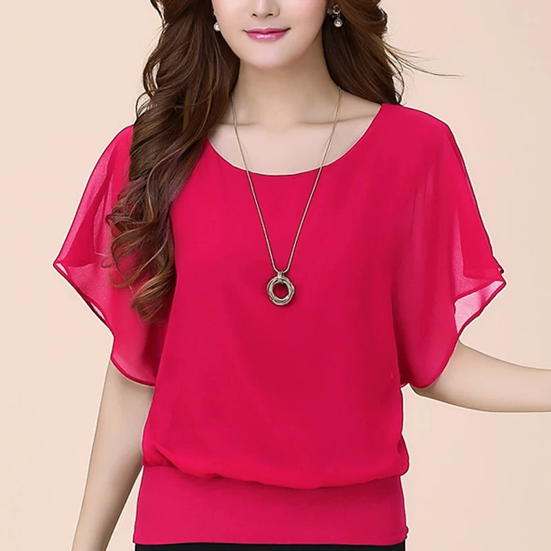 Dames chiffon blouse met ruche mouwen