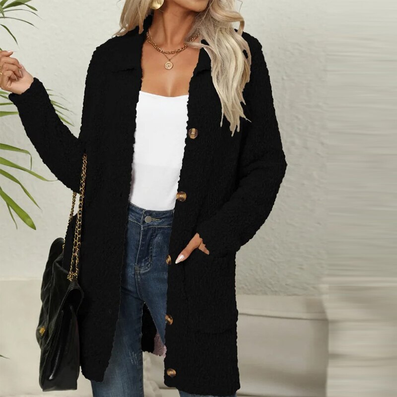Lang teddy-vest met zakken