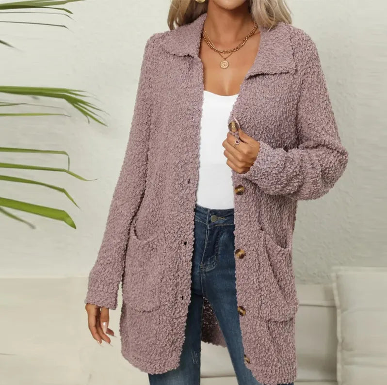 Lang teddy-vest met zakken